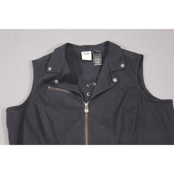 HARLEY DAVIDSON  Y2K Black Vest Biker Corset Lace Up Back  Women Stretch 1W - Picture 12 of 12
